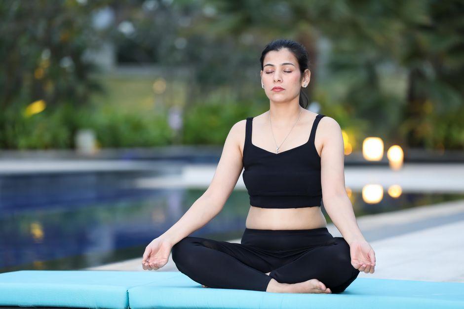 Serene Meditation by the Pool Outdoors